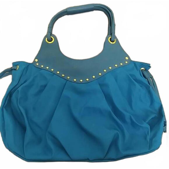 Maxx New York Handbags - Maxx New York Blue and Green Tote with Gold Studs